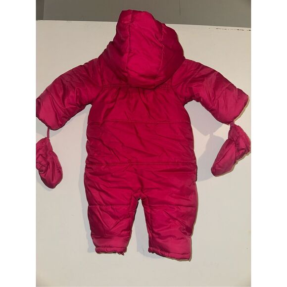 Kate Spade New York Baby Girl 6 Month Hot Pink Barbie pink Snow Suit Mittens Gol - Picture 4 of 7